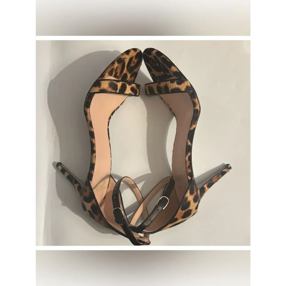 J. Crew Riley Sandals in Leopard Calf Hair With Glitter Sole Size 11 ~ excellent